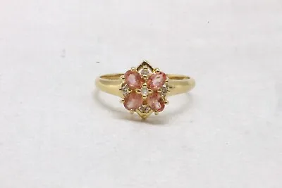 18ct Yellow Gold Diamond & Padparadscha Dress Ring Size N 2.8g - 0303008 • £355