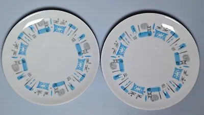 Blue Heaven Royal China 6 3/8” Bread Dessert Plates Atomic Retro MCM Set Of 2 • $8.50