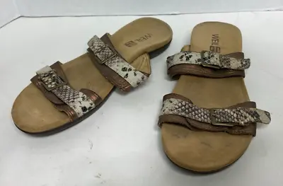 Weil Mystic Slide Sandals Womens Size 8 Leather Brown Bronze Snakeskin Print • $19.95