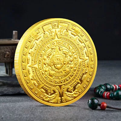Mayan Aztec Gift Commemorative Coin Collection Gold Plated With Plastic BOX • $1.95
