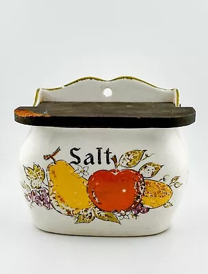 FRUIT FESTIVAL Vintage Ceramic Salt Box Container Japan 1960s Wooden Lid Retro • $12.95