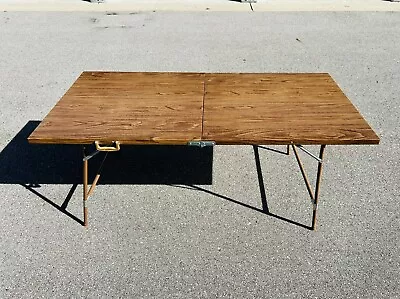 Vintage All-Luminum Travel Metal Folding Table 36” X 72” Faux Wood Surface LARGE • $199.99