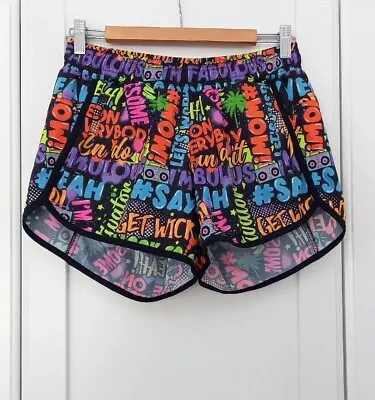 Tikiboo Mr Motivator Small NEW 90s Neon Slogan Logo Loose Fit Workout Shorts • £15.99