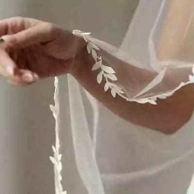 New Long Ivy Leaf Trim Bridal Veil Wedding Lace Floral Cathedral Ivory White • $25