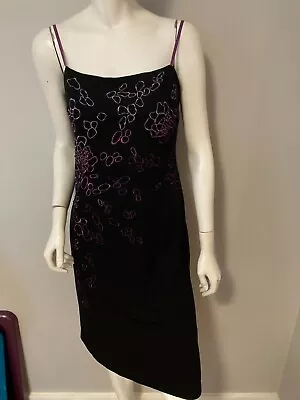 BCBG Maxazria Y2K Black Purple Cocktail Party Dress  MED • £14.25