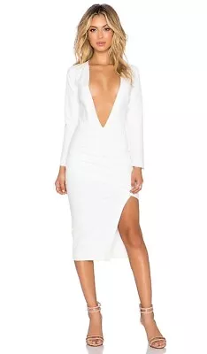 Maurie & And Eve Ella White Deep V Neck Long Sleeve Dress M US 6 Aus 10 • $19