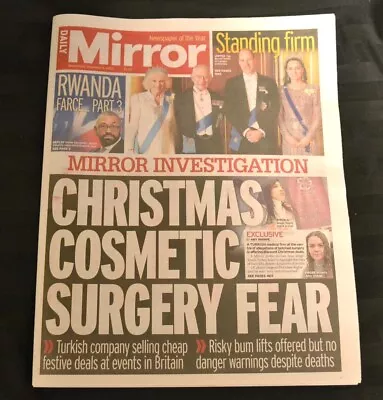 Mirror UK Newspaper 06/12/23 December 6th 2023 Cosmetic Surgery Fear Royal Unite • £5