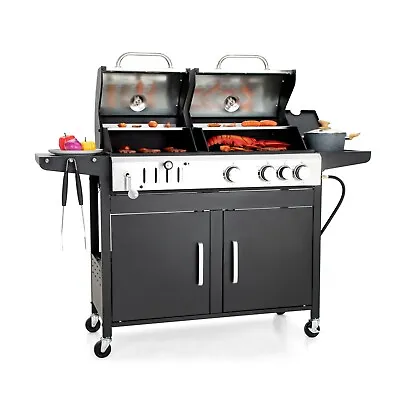 GAS CHARCOAL OUTDOOR GRILL BBQ Combo Dual Fuel Propane Stainless Steel • $379.99