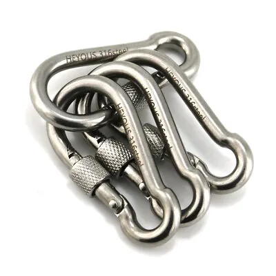 3.16 -4 Pack Stainless Steel Locking Carabiner Clip Heavy Duty Snap Spring Hook • $13.99