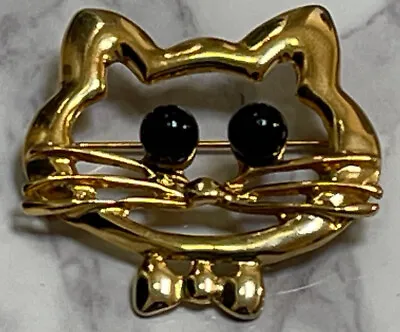$7.50 • Buy Vintage Gold Tone Cat Brooch Pin Jewelry TEH3-43