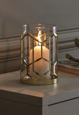 Next Gold Grosvenor Metal Cutout Hurricane Pillar Candle Holder Lantern Decor • £17.99