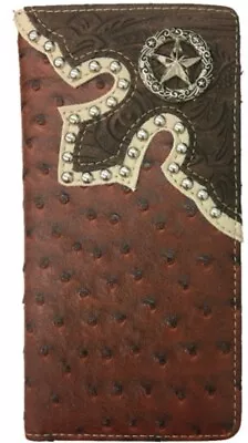 Lone Star Mens Wallet Western Bifold Check Book Style W039-1 Ostrich Brown Color • $12.99