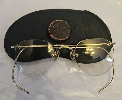 Vintage 1/10 12k Gold Filled Rimless Eyeglasses W/ Case 1940s • $40.50