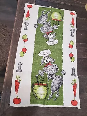 Vtg MCM Kitchen Dish Tea Towel 26  X 14.5  Poodle Chefs Cooking Soup • $12.99