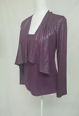 Travel Elements Mock Layered Top Sz Small Purple Metallic Long Sleeve • $8.99