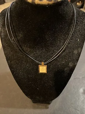 Misaki Mother Of Pearl Soft Leather Cord Necklace  Square Gold Plated Pendant • $38