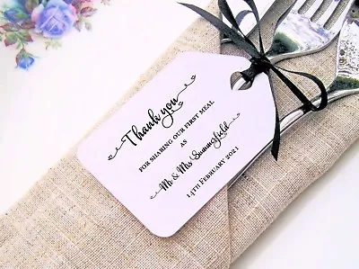 £14.95 • Buy Personalised Printed Wedding Favour First Meal Napkin Gift Thank You Tags+Ribbon