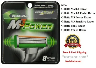 8 Gillette MACH3 M3 Power Razors Blades Cartridges Refills Shaver USA Authentic • $42.99