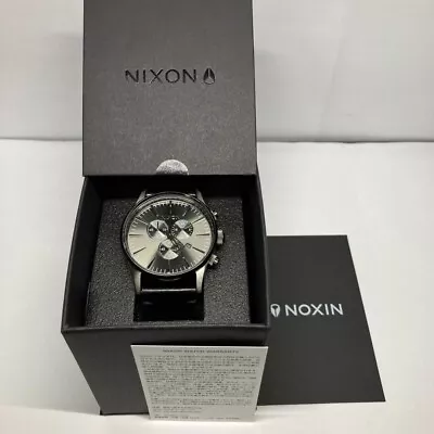 NIXON SENTRY CHRONO LEATHER ALL GUNMETAL Black Leather Belt Unused Item • $284.05