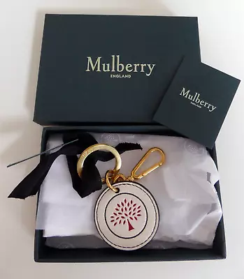 MULBERRY White Grain Leather Key Ring / Bag Charm • £44.99
