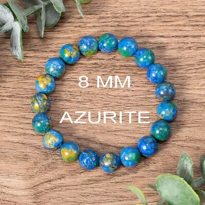 Natural Azurite Stone Bracelet 8mm Azurite Malachite Gemstone Stretch Bracelet • $11.50