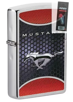 Zippo 49519 Ford Mustang Brushed Chrome Lighter + FLINT PACK • $26.31