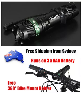 1200Lm Zoomable CREE Q5 LED Flashlight 3XAAA Camping Outdoor Torch Bike Light • $19