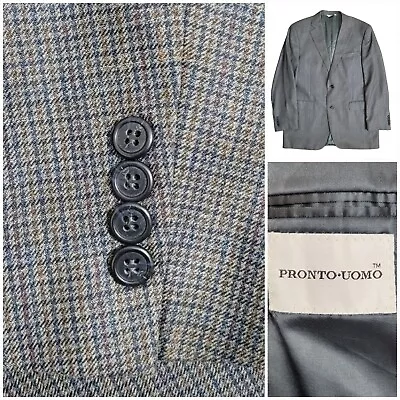 Pronto Uomo Mens Blazer Sport Coat Two Button Casual Jacket 42L Wool Suits Gray • $22.49