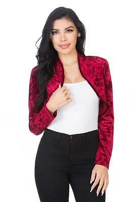 Fashion Secrets Women Burgundy Red Wine Open Velvet Bolero Shrug Cardigan Jacket • $24.99