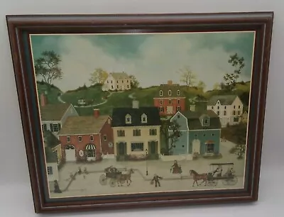 Linda Nelson Stocks THE VILLAGE Of CHESHIRE Matted Framed Print 1990 Picture VTG • $39.99