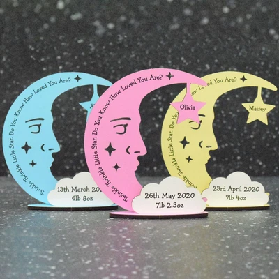 £8.99 • Buy Personalised Newborn Baby Boy Girl Gift Present Christening Keepsake Moon Star