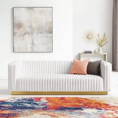 Modway Charisma Channel Tufted Upholstered Performance Velvet Sofa In White • $1217.59