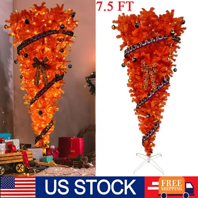 7.5 FT Pre-Lit Upside Down Christmas Tree Artificial Xmas Tree With LED Lights • $55.99