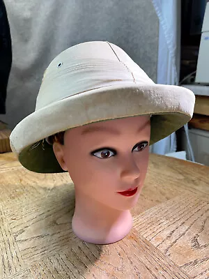 Vtg Military Safari Pith Hat Helmet PSHW India Beige Lined 6 7/8 Size • $44.99