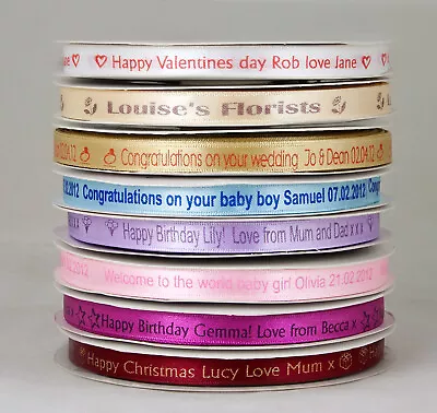 £28.45 • Buy 10mm Personalised Printed Satin Ribbon - Wedding Favour Birthday Christening 