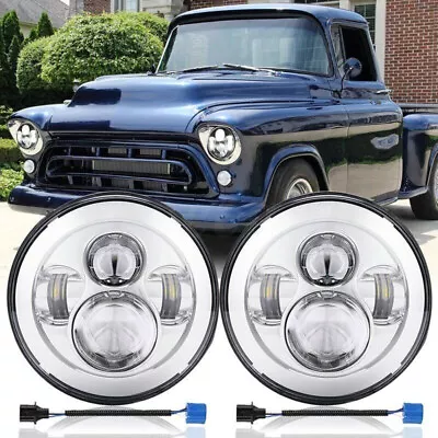 Pair 7  Inch LED Headlights Chrome Hi/Lo For 47-59 Chevy Truck 3100 67-81 Camaro • $42.74