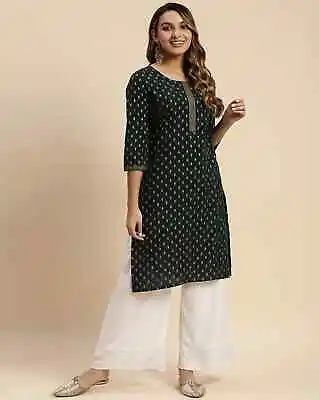 Indian Women Green Printed Cotton Kurta Kurti Ethnic Top Tunic Pakistani Dress • $31.89