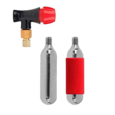 Bike Pump Tyre Presta Schrader Inflator With 2 X 16g Threaded CO2 Cartridges • £9.99