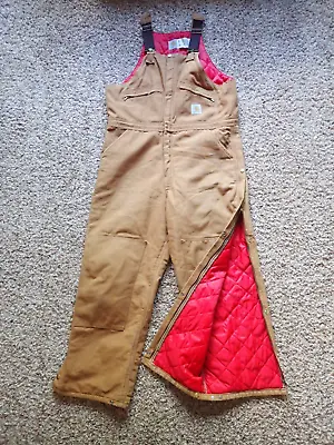 CARHARTT Insulated Bib Overalls Men's 40 X 29.5 Canvas Workwear Double Knee Tan • $65