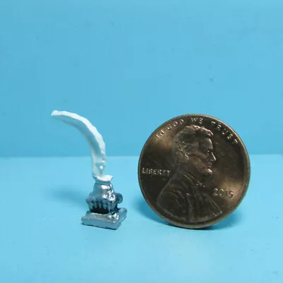 Dollhouse Miniature Metal Mold Inkwell With Feather B0277 • $1.79
