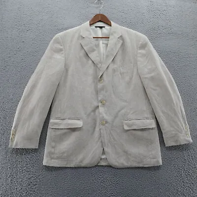 Haspel Mens Pure Linen Sport Coat Jacket 42 Regular Beige Lined 3 Button Blazer • $28.49