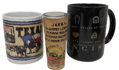 $8.49 • Buy LOT City Coffee Cup San Francisco & Texas Mug & Leather Wrap Jerez Shot Glass