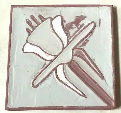 Van Briggle Matte Pink White Flower Modern Art Deco Pottery Tile 5.5  X 5.5  • $150