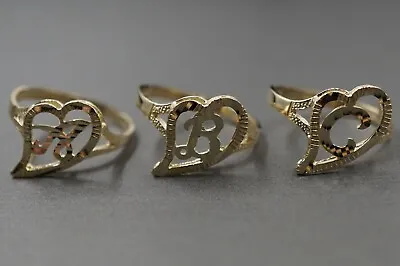 10K Solid Yellow Gold 0.6  Diamond Cut Heart Initial Letter Band Ring. Size 6.5 • $75