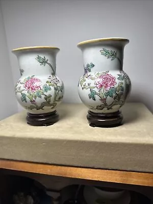 2 Old Chinese Famille Rose 4  Porcelain Scholar Items (Vases) W/ Blossoms & Bats • $75