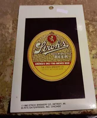 Strohs Beer Mini Poster Self Adhesive Sticker Oop Metal Rock  Vintage 1980 • $10.49