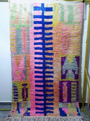 $373.50 • Buy Authentic Hand Knotted Vintage Morocco Wool Area Rug Blue Pink Berber Carpet