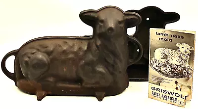 Vintage GRISWOLD Brown Cast Iron Easter Lamb Cake Mold #866 2 PC 921/922 Recipes • $125