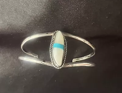 VINTAGE Native American BRACELET STERLING TURQUOISE AND Mother Of Pearl • $42