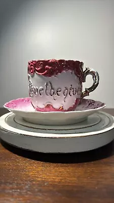 Antique Vintage  Made In Germany Love The Giver Mustache Tea Cup Pink Gold • $12